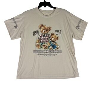 Good Karma Choose Kindness Teddy Bear Graphic Tee Beige Tan Large NWT